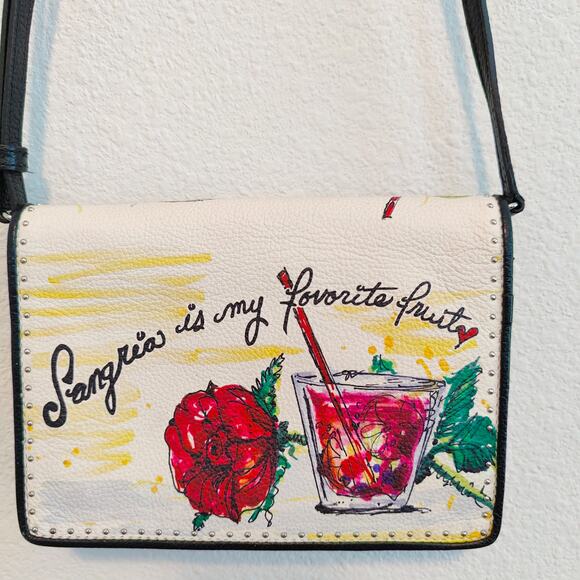 Brighton Favorite Fruit Sangria Wine Organizer Black Red Leather Crossbody Bag - Picture 4 of 14